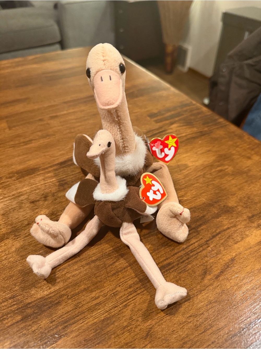 Ty Brown & Cream Plush Ostrich Pair Beanie Plush Toy Duo